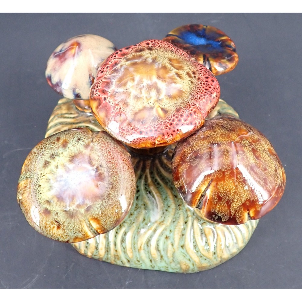 Vintage Mushroom Cluster Ceramic Figure Colorful Glazes 5"